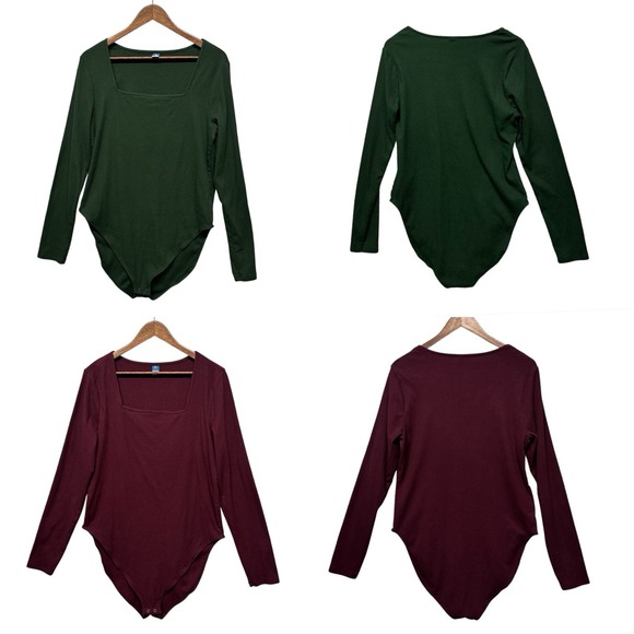 Old Navy Women's Body Suit Size XXL TALL Square Neck LOT OF 2 Long Sleeve Knit - Picture 1 of 14